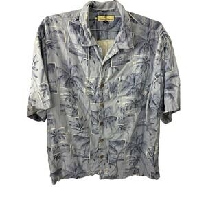 Tommy Bahama Shirt Mens XL Blue Hawaiian Palms‎ 100% Silk Lightweight Beach